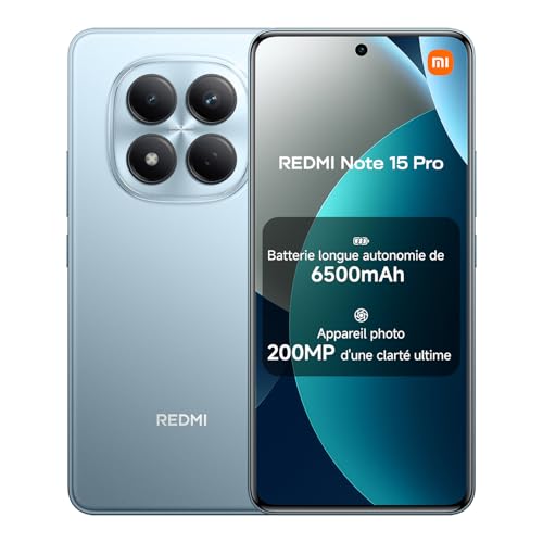Xiaomi REDMI Note 15 Pro, Smartphone 8+256Go, Batterie Longue autonomie 6500mAh, Appareil Photo 200 Mpx, Résistance à l'eau IP65, Écran AMOLED FHD+ 6,77", Bleu, Garantie 2 Ans, Chargeur Non Inclus