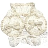 かぎ針編み 韓国 編み物ハートイヤーマフ ポンポン付き ホワイト