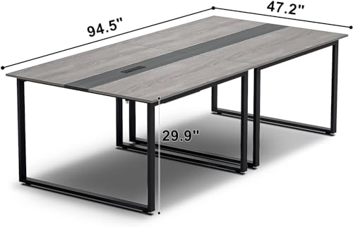 WASAGUN 8FT Rectangular Conference Room Table, Meeting Seminar Table, boardroom Table with Charging Station and Drawer, for Office Meeting Conference Room Grey, 94L*47W inch
