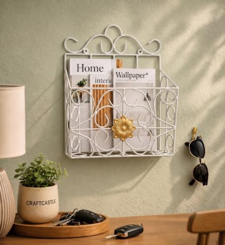 Image of Wall Mounted Hanging File & Magazine Holder - Metal Organizer for Newspapers, Documents & Office Storage | Decorative Rack for Home & Workspace 39x26x10 cm.
