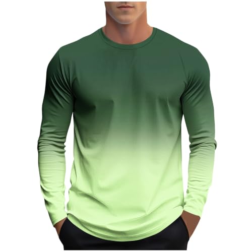 Fosskki Mens Gym Shirts UK Gradient Print Long Sleeve Athletic Tops Quick
