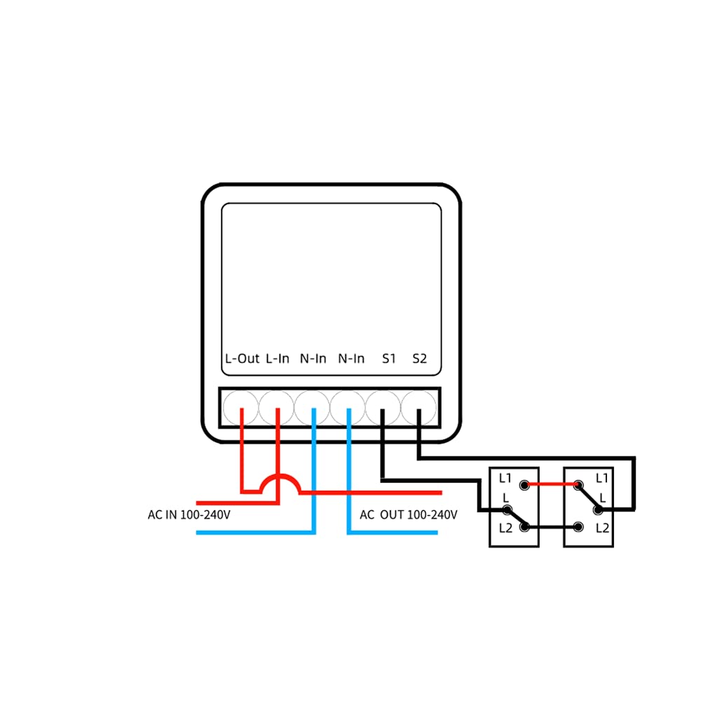 Wiring diagram for Athom Homekit Mini DIY WiFi Relay Module with a two-way switch