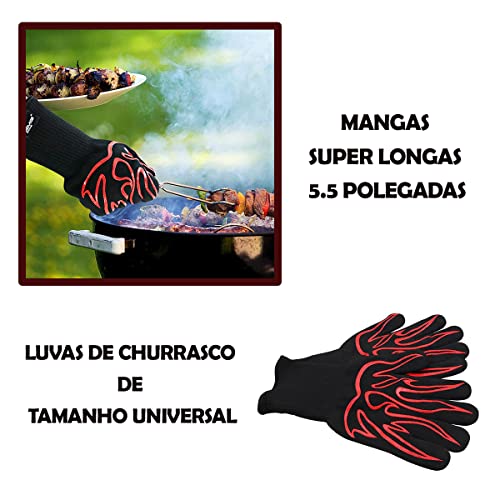 Par Luva Térmica Para Churrasco Cozinha Resistente a Alta Temperatura Tamanho Universal Manga Longa