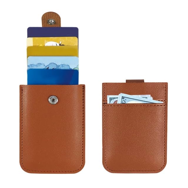 aryamurti Pull-Out Card Organizer Leather Card Holder, Large Capacity, Solid Color Button, Slim Minimalist Portable Business Card Holder-picture-23
