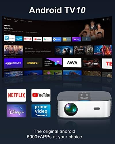 Artlii Play4, Projector 4k Supported, Wifi Bluetooth Projector,Native 1080p Projector Full HD,Android TV,Chromecast,Auto Focus,Auto Keystone,Compatible iOS, Android