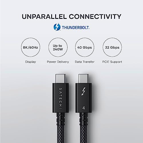 SATECHI certyfikowany kabel Thunderbolt 4 USB C(3.2ft/1m) wyświetlacz 8k/60Hz, transfer danych 40Gbps,PD 240W, PCIE, kompatybilny z Thunderbolt 4/3, USB4,USB-C, dla MacBook Pro,Hubs,dokowanie i więcej