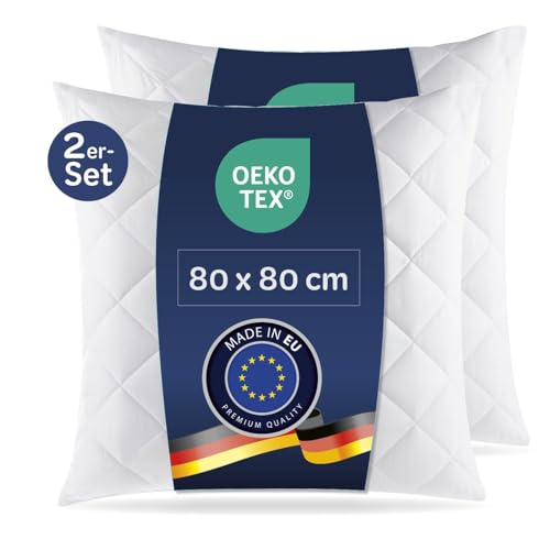 Julie Julsen® Kopfkissen Mikrofaser 80x80 cm Füllgewicht: ca. 1000 g, mit Reißverschluss in vielen weiteren Größen erhältlich 4 7dreams® Microfaser Kopfkissen gesteppt - Kissen 80x80 cm Allergiker geeignet - Kochfest 95°C waschbar- 1000 g Füllgewicht- 2 Stück