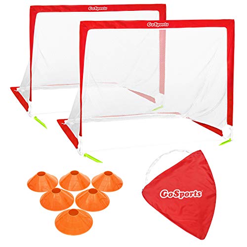 GoSports Portable Pop Up Soccer Goals for Backyard - Kids & Adults - Set of Two 4 ft Nets with Agility Training Cones and Carrying Case