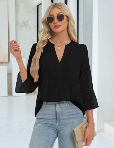 AIMCOO 3/4 Length Sleeve Womens Tops Black Blouses for Women Dressy Casual Work Shirts for Women Business Summer Tops 2025 Black Small — view 4