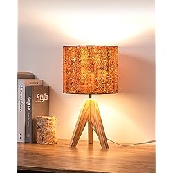 EDISHINE Lámpara de Mesa de Noche de Madera, Casquillo E27, Trípode, Casa de Campo Vintage, Efecto Corteza Boho, para Decoración Moderna Dormitorio, Salón, Mesa de Noche, Regalo, Bombilla No Incluida