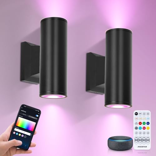 Aigostar Mesh - Alexa LED Wandleuchte Aussen Bluetooth Mesh, GU10 IP65 Smarte Up Down Außenwandleuchte, Schwarz Aussenlampe Außenleuchte...