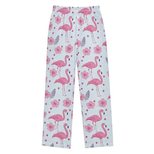 Pink Flamingos Tropical Boys Pants Girl Sleep Pants Long Trousers Elastic Waist Lounge Bottoms S