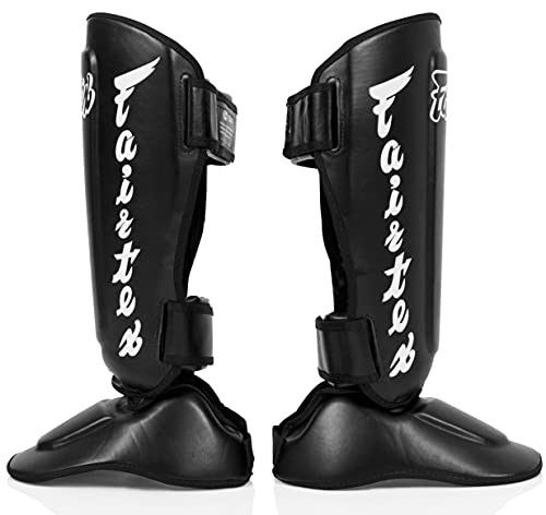 Fairtex SP7 Muay Thai Shin Guards for Men, Women, Kids | Shinguards Made with Syntek Leather & are Premium, Lightweight & Durable | Detachable shin & Foot Protector- Large, Black by Fairtex - Used condition - US$69.95