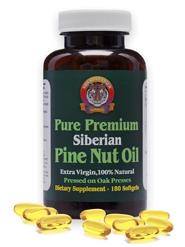 100% Pure Siberian Pine Nut Oil Capsules, Premium Quality, Cold Pressed Using Wooden Presses, No Preservatives or Additives, Benefits Digestive Health & Aids Gastritis, Ulcers, IBS – 180 Count
