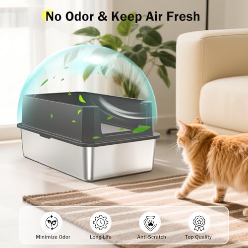 Stainless Steel Litter Box, Extra Large Litter Boxes for Big Cats, XLarge Metal Cat Litter Box with Lid, Anti-Urine Leakage XL Box with High Sides, Easy Clean, Non-Sticky, Scoop Included by MIXJOY - Image 5