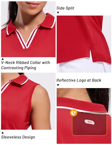 MIER Women's Sleeveless Golf Polo Shirts Dry Fit Collared Tank Tops V Neck Ribbed Athletic Tennis Shirt, Moisture Wicking3