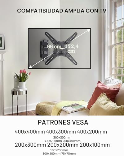 Miniatura 2 de Alphamount Soporte Tv Pared Para Televisores Planos Y Curvos De 26-60 Pulgadas, Soporte Tv Inclinable Y Giratorio Con Brazos Retráctiles Y Extensibles, Hasta 35kg, Máx. Vesa 400x400mm