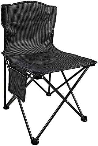 Portable Camp Chair Compact Ultralight Fishing Chair Armless Camping Chair with Front Pocket & Carrying Bag Support 265lbs, for Outdoor Camping, Beach, Hunt, BBQ, Travel (Black Strips)