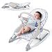 COSTWAY 2 in 1 Babywippe klappbar, tragbare Babyschaukel mit 3-stufig verstellbarer Rückenlehne & abnehmbarem Spielbogen, Babywippe mit Sicherheitsgurt, Babywiege bis 9 kg belastbar (Grau+Weiß)