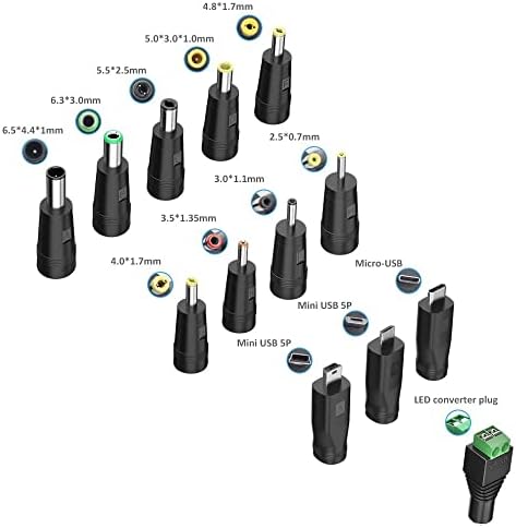 LLQQ USB to DC 5V Cable, 1.5M Universal 5V USB Power Chager Cord DC 5.5 X 2.1mm Plug Adapter with 13 interchageable DC Connectors 5.5x 2.5mm Type C Mirco USB Mini USB and more