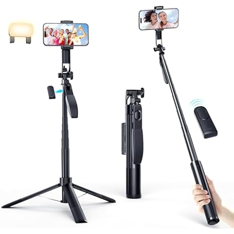 Marchpower 67'' Tripod for Cell Phone, Selfie Stick Tripod for iPhone Android with Remote and Light, Panoramic Photography, Portable Travel Tripod for Video Recording/Live Streaming/Photography/Vlog Cover