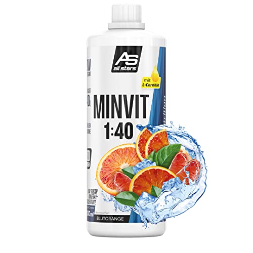 ALL STARS Minvit + L-Carnitin Vitamin Drink Konzentralt 1L Blutorange - Zuckerarmer Sirup mit Mineralstoff- und Vitamin Komplex mit Vitamin B1, B6, B12, Enthält Kalium, Magnesium & L-Carnitin