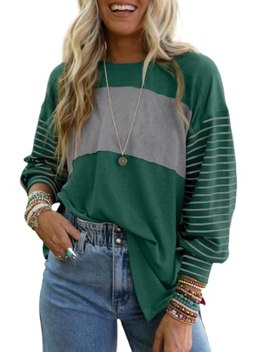 Dokotoo Womens Blouses Long Sleeve Crewneck Tops Spring 2025 Spring Tops for Women Trendy Business Casual Womens Clothes Fashion Tshirts Shirts for Women Ladies Blouses Blackish Green