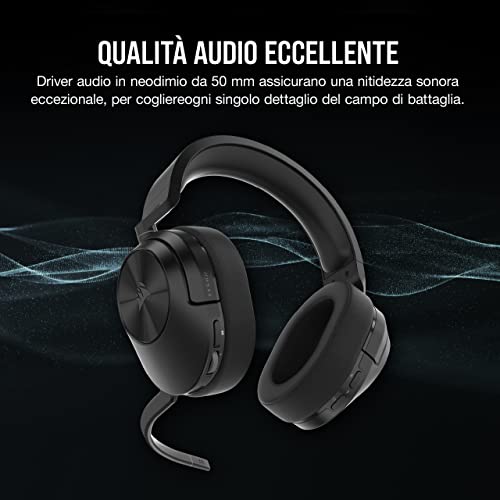 HS55 WIRELESS CORE Cuffie da Gioco Leggere - Microfono Omnidirezionale - Driver al Neodimio - Portata Fino a 50 ft - Compatibili con iCUE - PC, PS5, PS4, Nintendo Switch - Carbonio - Cuffia gaming - Immagine 2