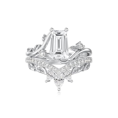 Moissanite Leaf Wedding Rings Set Kite/Oval/Pear/Coffin Cut White Gold 925 Sterling Silver Vintage Leaves Band Engagement Bridal Sets Promise Rings for Women Wife