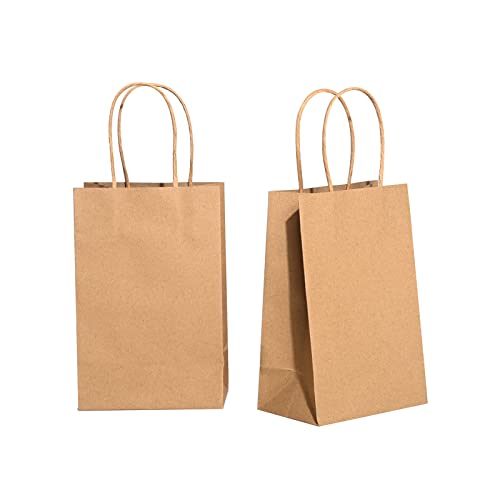 Brothersbox Small Brown Paper Bags With Handles 100Pcs Kraft Paper Bags With Handles Paper Gift Bags Bulk, 5.25*3.25*8 Inch Kraft Bags With Handles For Birthday Party Grocery Retail Shopping Business #TOP4