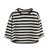Boys Striped Casual Shirts Kids Long Sleeve Round Neck Comfy Soft Warm Shirts Toddler Workout Active Althletic Tops, Black, 2T