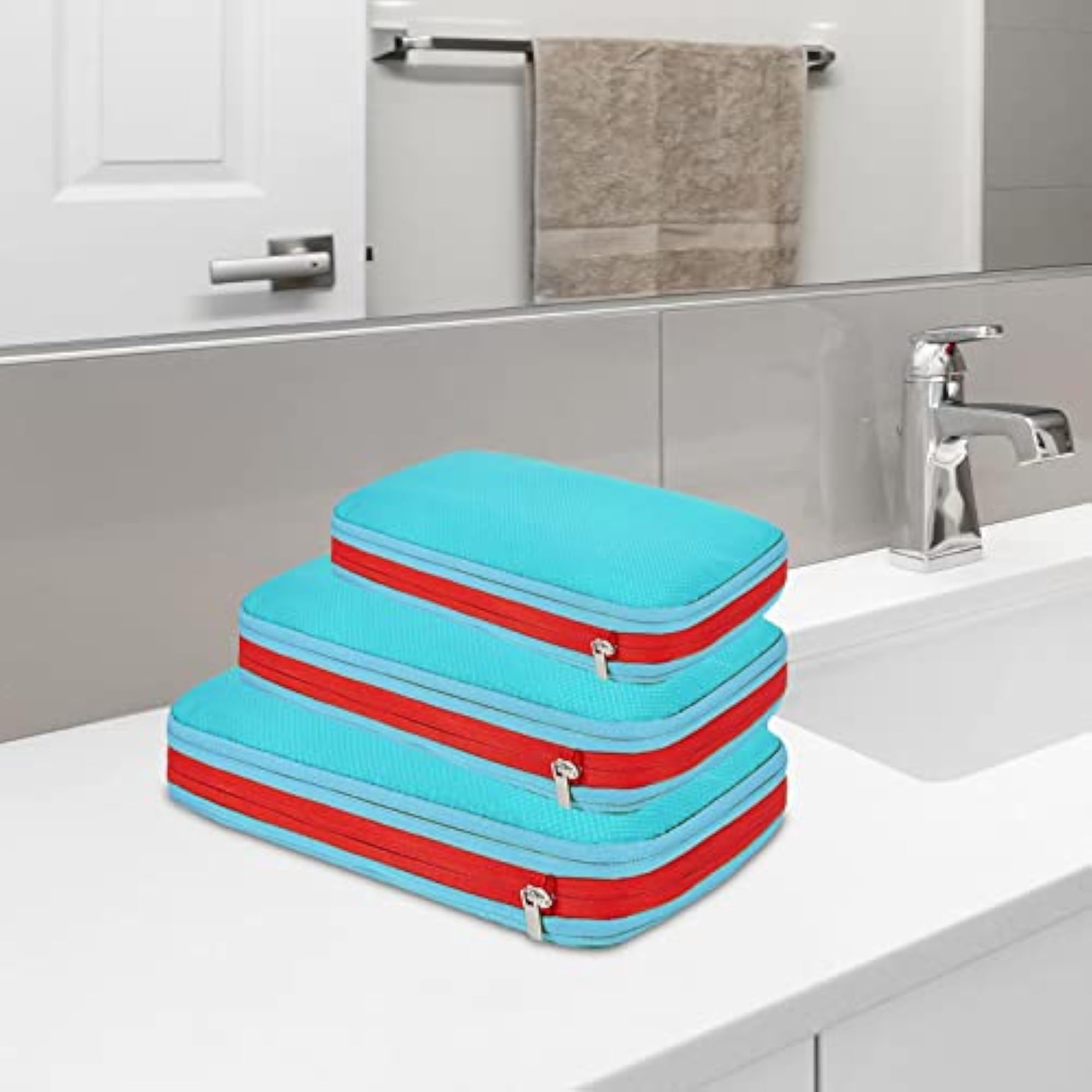 3Pcs Compression Packing Cubes Set, Light Blue
