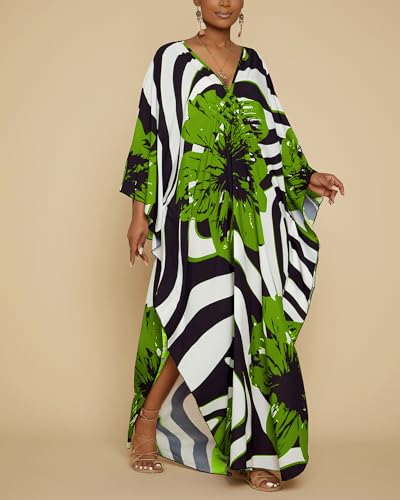 Image of Bsubseach Women Floral Print Kaftan Dresses Plus Size Bathing Suit Cover Up Moo Moos Caftan Beach Dress for Swimwear Summer