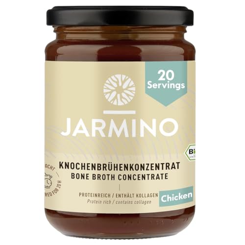 JARMINO Organic Chicken Bone Broth Concentrate – Free-Range Collagen-Rich Broth from Germany, 200 g (20 Servings) – Natural Protein & Amino Acids, Gluten-Free, Keto, Paleo-Friendly Cooking & Wellness