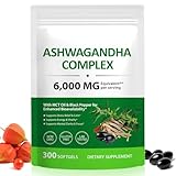 Ashwagandha Komplex – 6000mg Tagesdosis (20:1 Extrakt) – Mit MCT-Öl & Schwarzem Pfeffer für hohe Bioverfügbarkeit – 300 Softgels – Hochdosiert, Vegan & Laborgeprüft – 150 Tage Vorrat