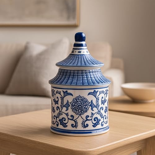 Plumeria Chinoiserie Candle Holder Jar – Pagoda-Inspired Decorative Taper Candle Holders – Elegant Office & Home Decor Accents for Living Room & Bedroom – 5