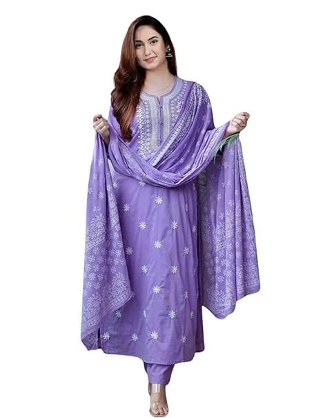 Women's 3/4 Sleeves Cotton Sulb Embroidered Work Kurti with Match...