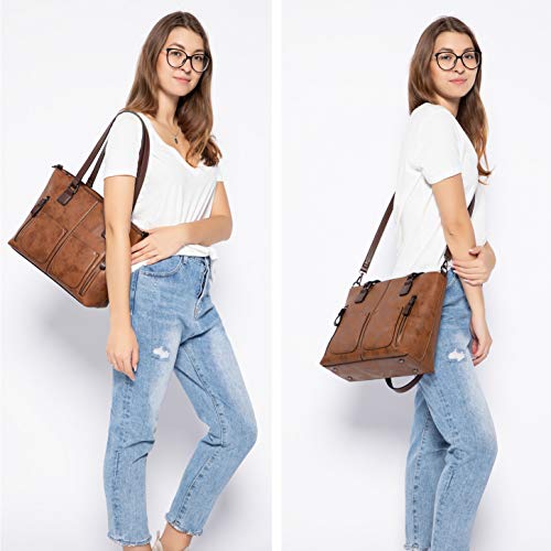 Lovevook Large Shoulder Bag Purses For Women Pu Leather Purse Work Bags With Multi-Pockets Vintage Tote Handbags Satchel Hobo Bag, Brown #TOP5