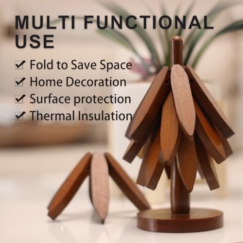 EGO LIFE Wooden Trivet Tree Set for Hot Dishes, 100% Natural Wood, Expandable Design Coaster, Foldable Tree-Sharped Placemats with 4PCS(Walnut Color) by EGO LIFE - Image 6