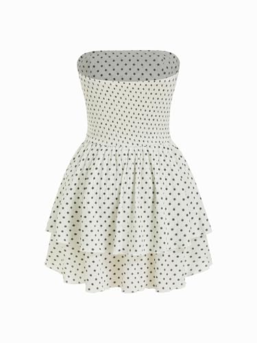 Image of CIDER Women's Summer Cocktail Dress - Tube Ruched Ruffle Mini Dress | Strapless, Country Concert, Western Cowgirl Outfits