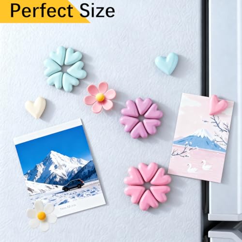 16PCS Refrigerator Magnets Flower and Love Heart Fridge Magnets Cute Colorful Decorative Magnets Funny 3D Magnet for Office Kitchen Locker