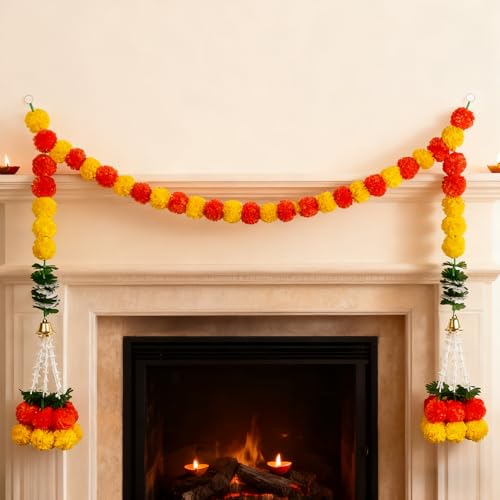 KYMY 4.3ft Marigold Garland with Bells