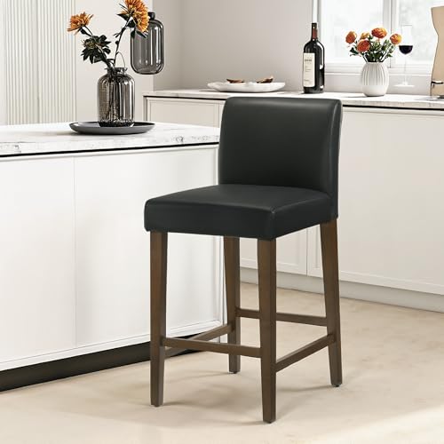 CHITA Counter Height Bar Stools Set of 3, 27" H Seat Height Upholstered Barstools, PU Leather in Black by CHITA - Image 2