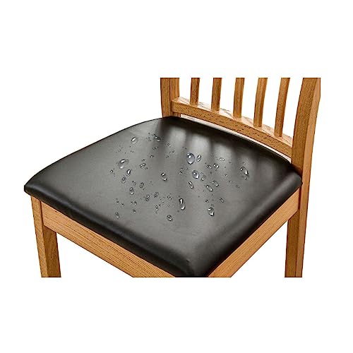 qiden Chair Seat Covers Set Of 2/4/6 PU Cushion Cover For Dining Chair Seat Waterproof Slipcovers Parsons leather seat covers Seat Slipcover-Black-Pack of 2 (36-48cm)