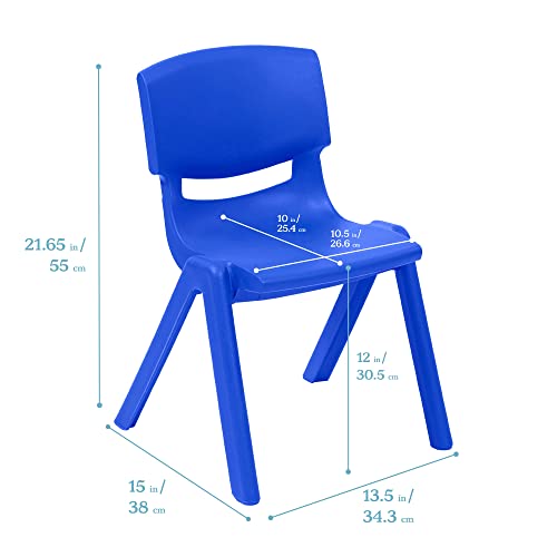 Image of ECR4Kids 12in Plastic School Stack Chair, Classroom Furniture, Blue, 4-Pack | Durable plastic, GREENGUARD Gold Certified, 4-6 years, 74 lb capacity, fully assembled, indoor and outdoor, classroom /home