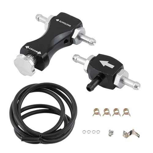 MiJunHD Manual Boost Controller Universal Aluminum Pressure Regulation Valve Kit with Mounting Bracket Hose for Turbocharged Engine Components (Black 1-Piece)