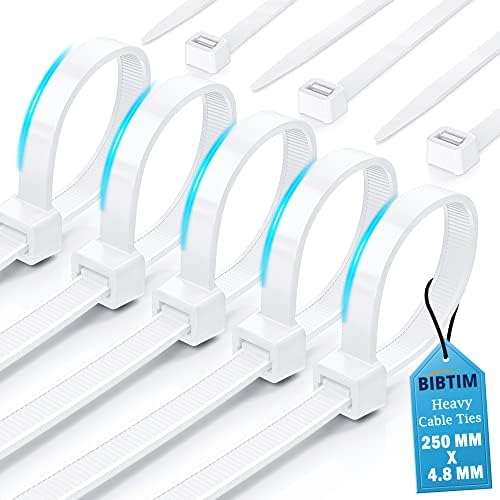 BIBTIM Opaski kablowe, 400 x 4.8mm, opakowanie 100 sztuk, opaski zaciskowe z nylonu, bezpieczny mechanizm samozaciskowy, do domu, ogrodu, biura i majsterkowania