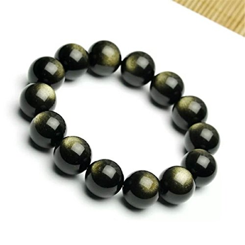 Perle obsidienne dorée 14mm de qualité supérieure en cristal véritable rond - 2