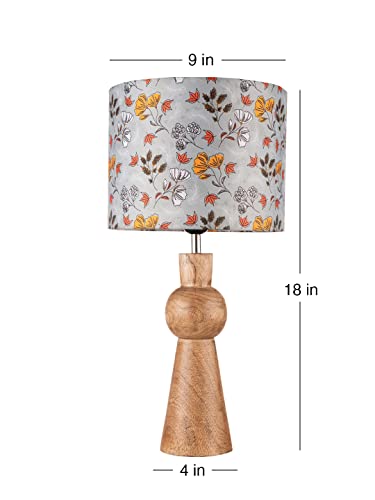Image of Green Girgit Wooden Skirt Lamp with Multicolor Gardenia Shade