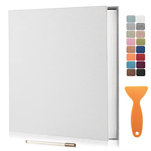 HenPisen Large Photo Album Self Adhesive Scrapbook Album for 4Ã—6 5Ã—7 8Ã—10 Pictures DIY Magnetic Linen Cover Album 60 Pages for Family Wedding Gifts with Metal Pen and Plastic Board